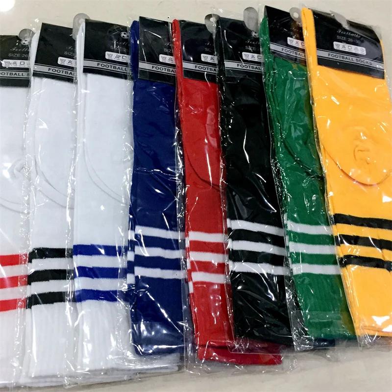 1Pcs Solid Striped Heelless Knee-High Football Socks Adult Kids Legging Stocking Soccer Baseball Dance Cheerleading Sports Socks