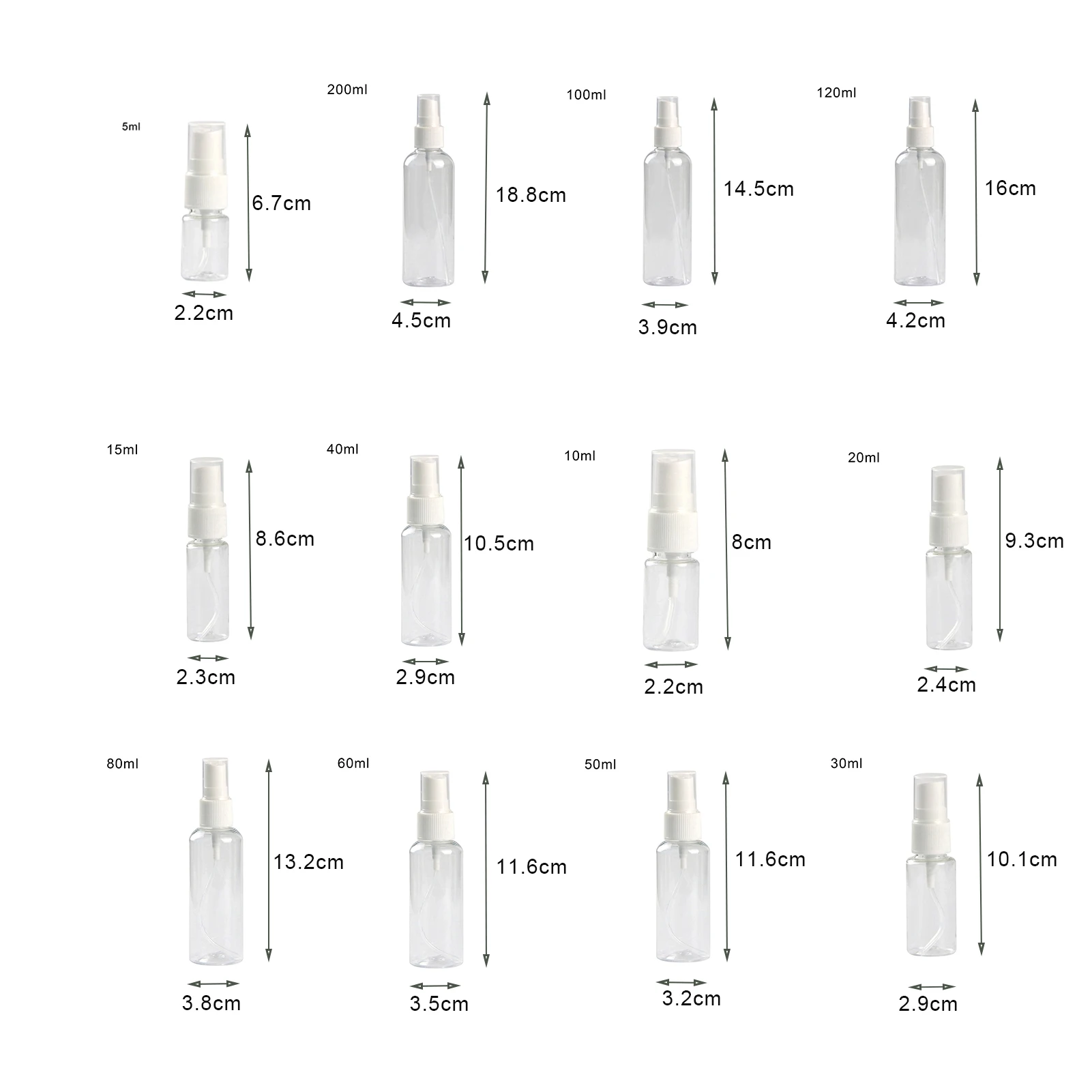 1Pc/1Set Transparent Perfume Bottle Mini Empty Spray Refillable Bottle Plastic/PET Cosmetics Water Travel Essentials