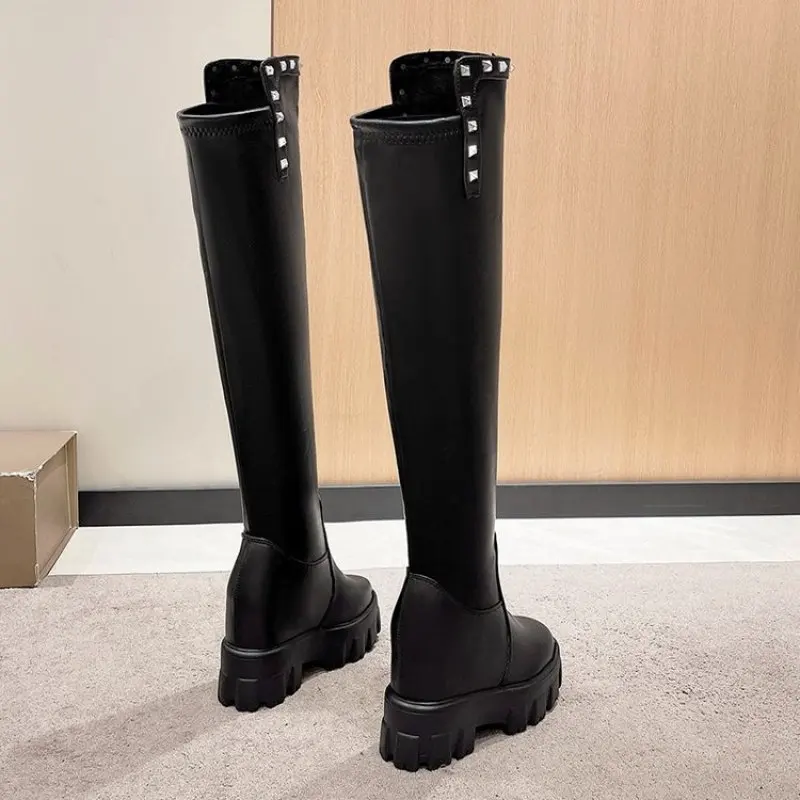 2024 NEW Winter Fashion Rivets Over The Knee Boots Women Cool Metal Decoration Long Boots Fashion Thick Sole High Boots Black