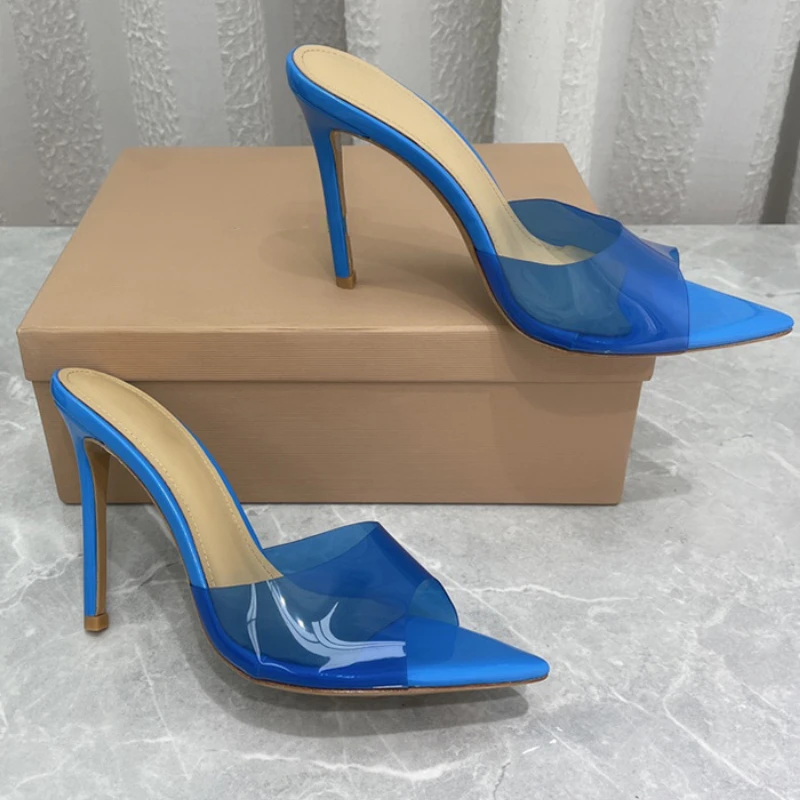 

2022 Spring and Summer Transparent Crystal Sandals Pointed Toe High-heeled Sandals Fashion Casual High-heeled Shoes Women