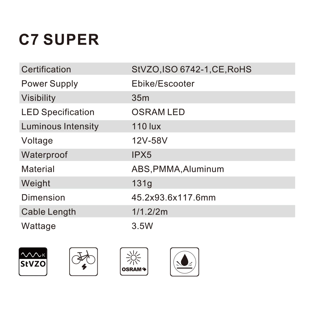 Description Picture 3 of itemLinkbest-LED Bicycle Headlight, Electric Light, Waterproof, IPX5, 12V-58V, Ebike Lantern, Powerful Light, Front Lamp, 110 Lux