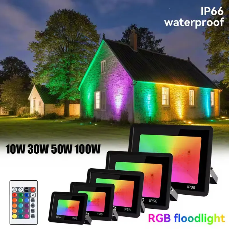 รูปสินค้า ไฟสปอร์ตไลท์ RGB สว่างจ้า ทนทาน กันน้ำ IP66 พร้อมรีโมทคอนโทรล