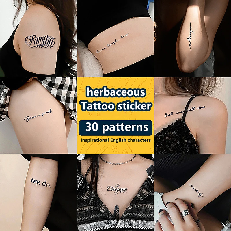 Herbal Juice Tattoo Sticker English Letter Long Lasting Disposable Waterproof And Sweatproof Temporary Tattoo tattoo sticker temporary tattoos for Men And Women