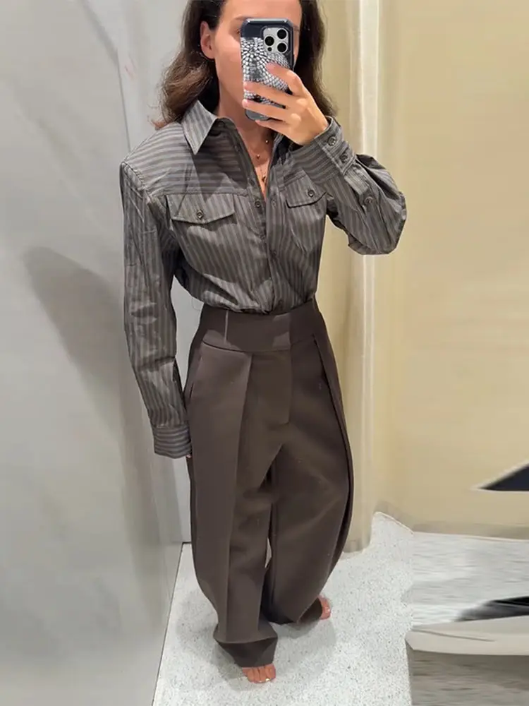 Elegant Women's High-Waisted Pleated Wide-Leg Trousers