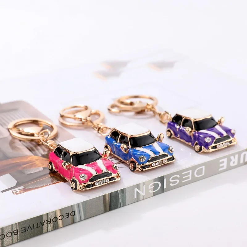 Cartoon Mini Car Keychain Rhinestone Car Model Metal Key Ring Decorative Pendant Accessories for MINI Cooper S JCW R50 - Image 4