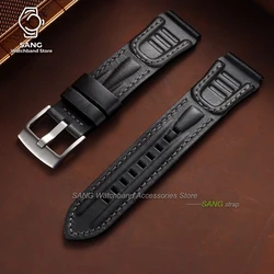 Vintage Oil Wax Cowhide Leather Watchband - Universal Business Bracelet Belt - 22mm (Black Grey)