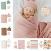 3pcs Set Newborn Baby Muslin Swaddle Blankets Cotton Hat Bedding Baby Receiving Blanket Swaddle Wrap Babies Accessories 1