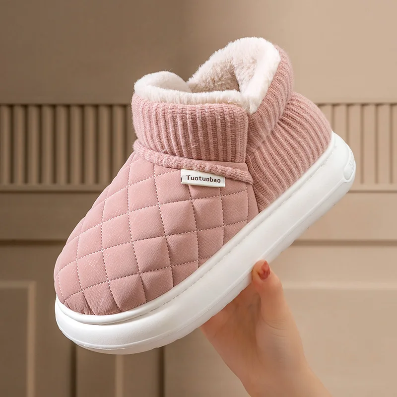 Winter thick soled anti slip warm cotton shoes with fleece bag and cotton slippers for external wear 2