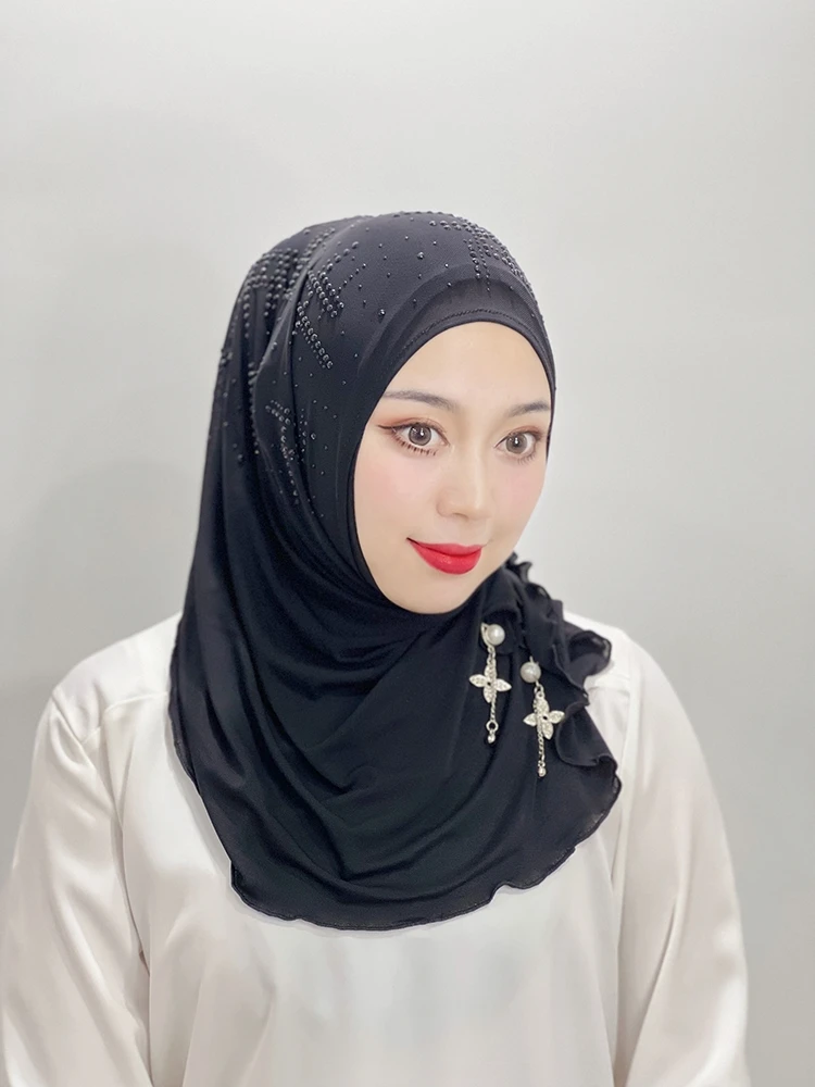 Islamic Flowers Solid Color Hijab Beaded Hijab Tassel Hijab Women's Scarf Muslim Headband Hijab Instant Shawl Turkey