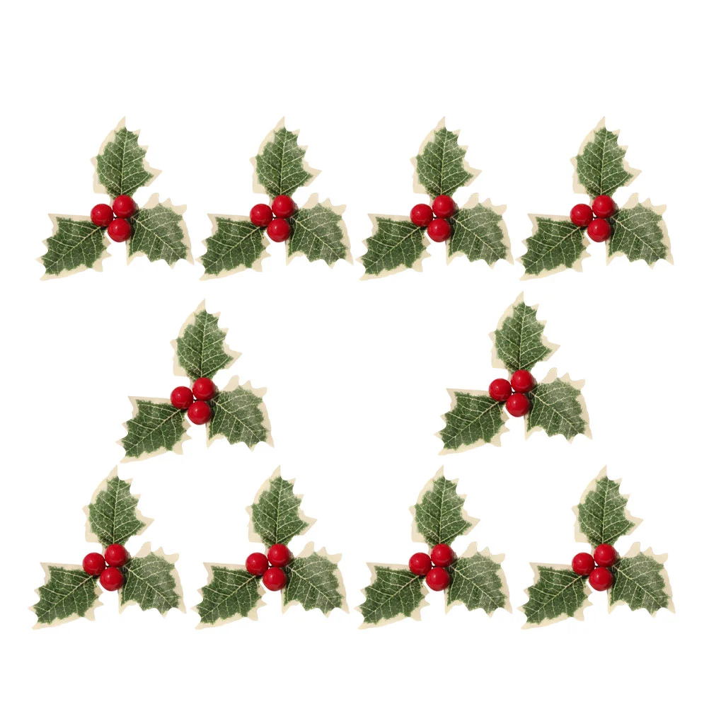 

10/100pcs Christmas Artificial Berry Green Leaf Pick Plant Costume Headdress Decoration Accessories for DIY Hanging Ornament