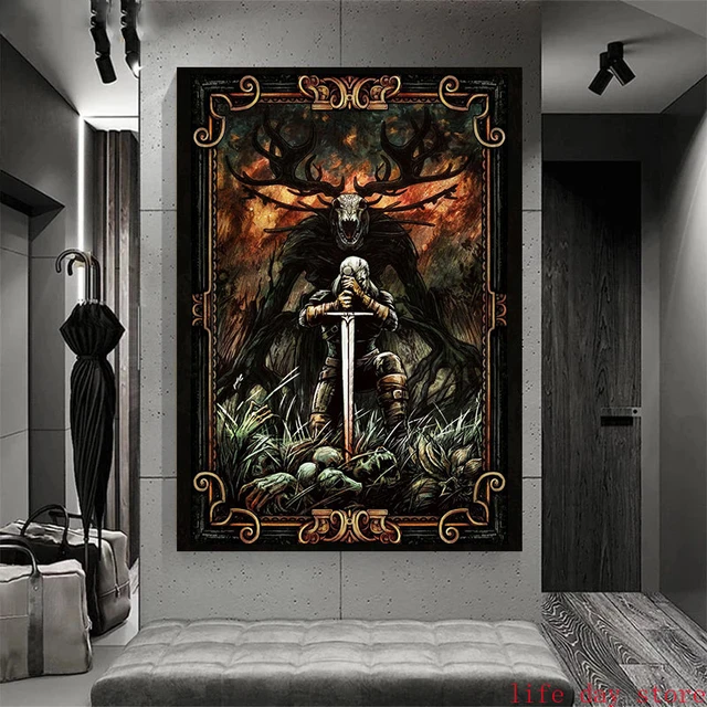 Game Art Geralt Poster Forest Canvas Painting Witcher Dungeon