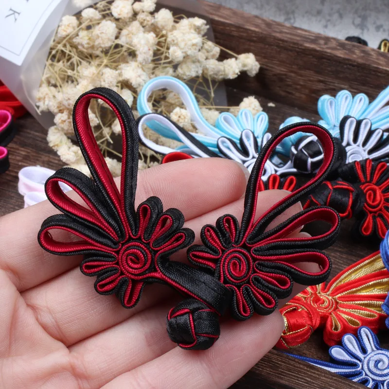 Chinese Cheongsam Tang Clothing, Hanfu Plate Buckle, Hand-woven, Long-tailed Chrysanthemum-shaped Cloth Button, 5Pcs 4
