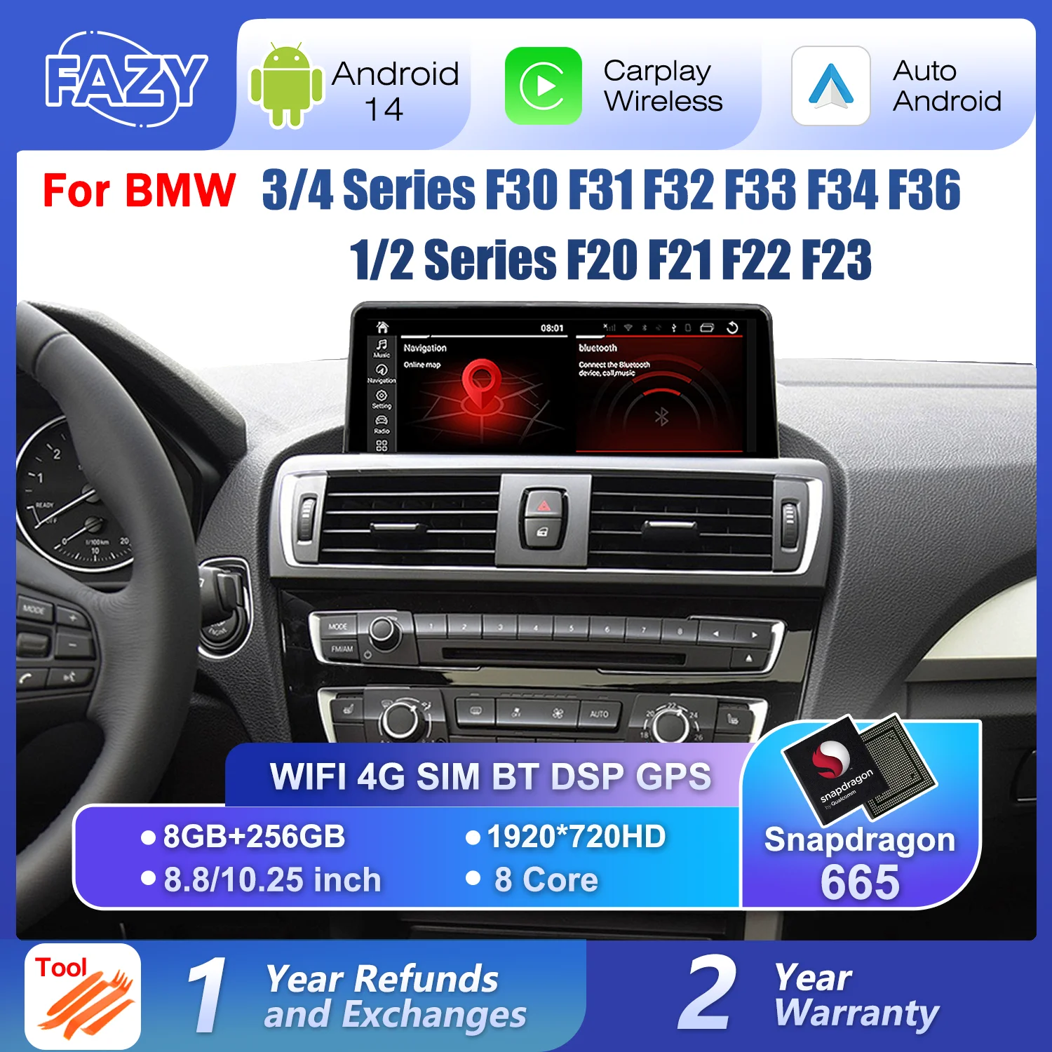 

Android 14 Wireless Carplay Auto Radio Touch Screen For BMW 1 2 3 4 Series F20 F21 F22 F30 F31 F32 F33 F34 Multimedia Player GPS