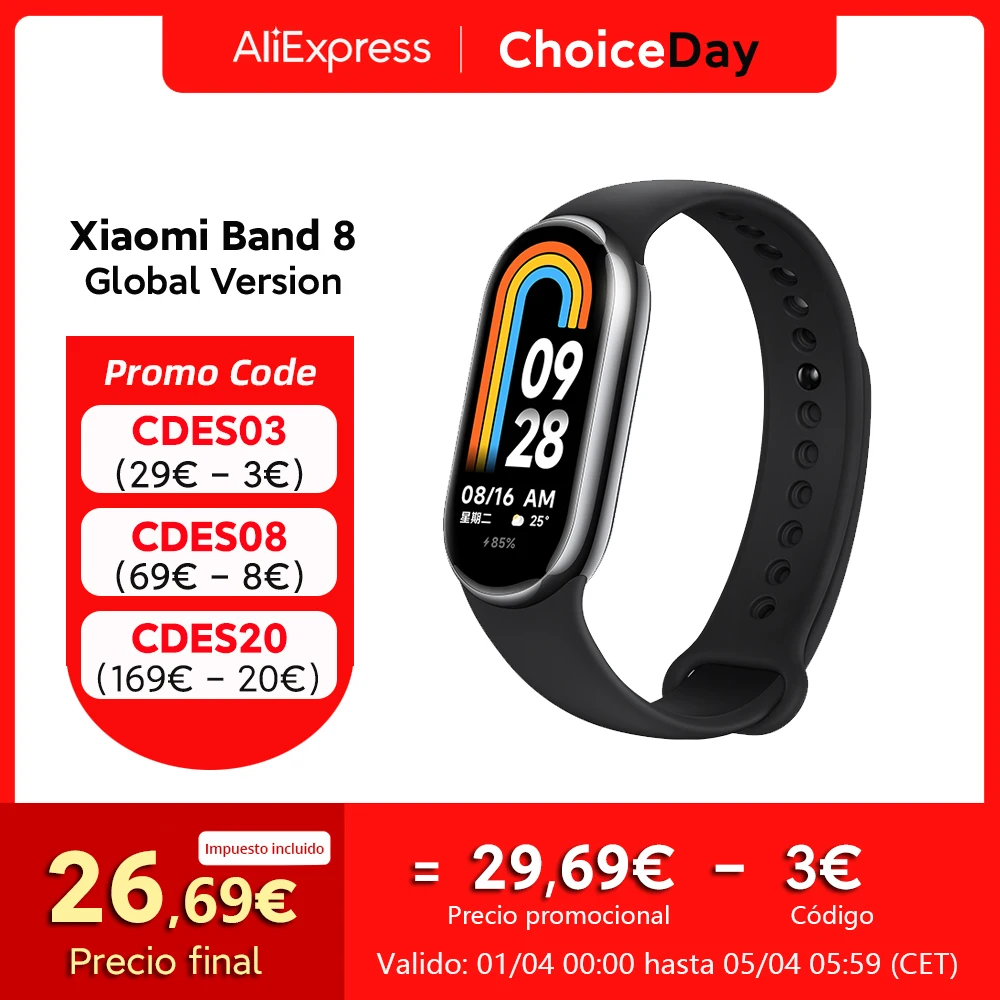 [-3 Euro Dto. Codice: Cdes03] Xiaomi Mi Band 8 1,62 Amoled Screen Miband 8 Wristband Monitoraggio Dell'Ossigeno Nel Sangue Della Frequenza Cardiaca 5 