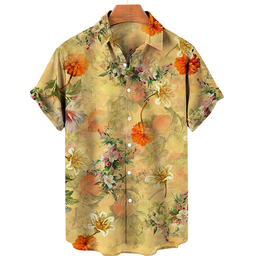 Oversized Shirt Hawaiian Beach Holiday Flower Painting Pattern Summer Casual Man Top Breathable Mens Design Clothing New 5