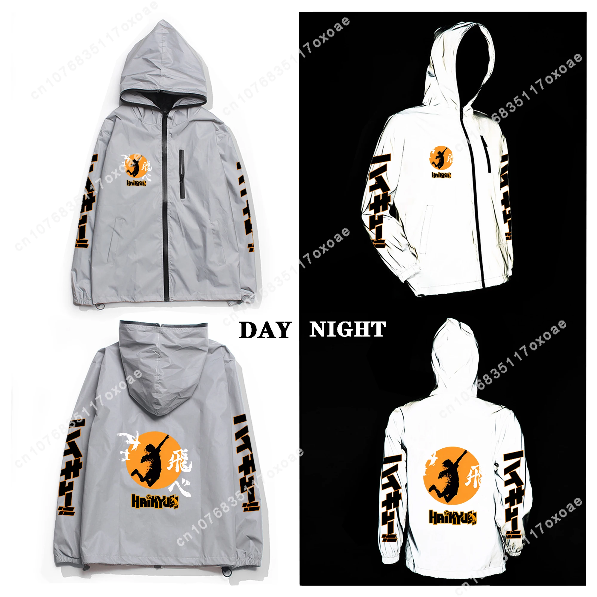 

Haikyuu Shoyo Hinata Reflective Jacket Mens Womens Coat Hooded Windbreaker Pocket Jackets Kageyama Tobio Customization Hoodie