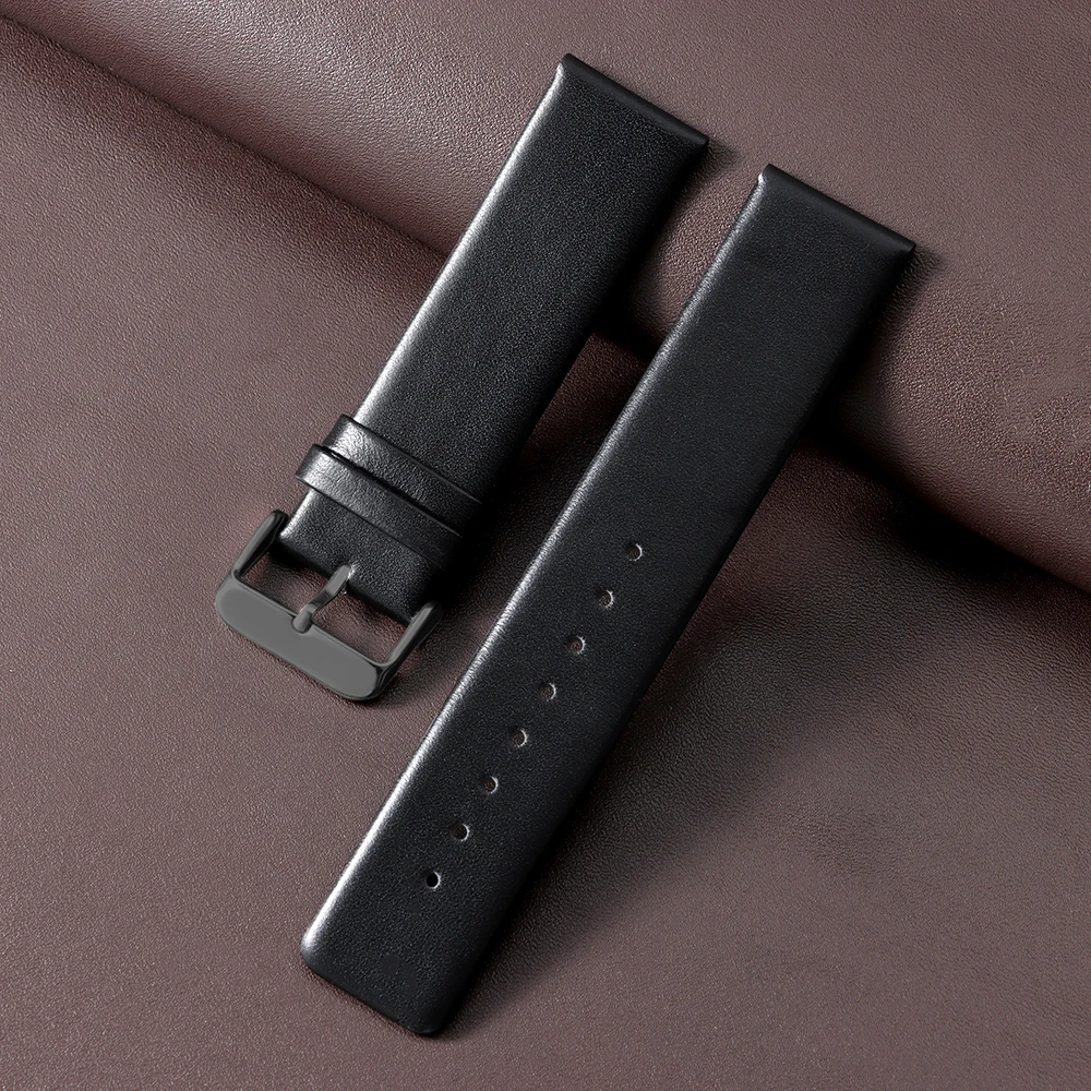 Elegant Genuine Leather Watch Strap with Silver Pin Buckle