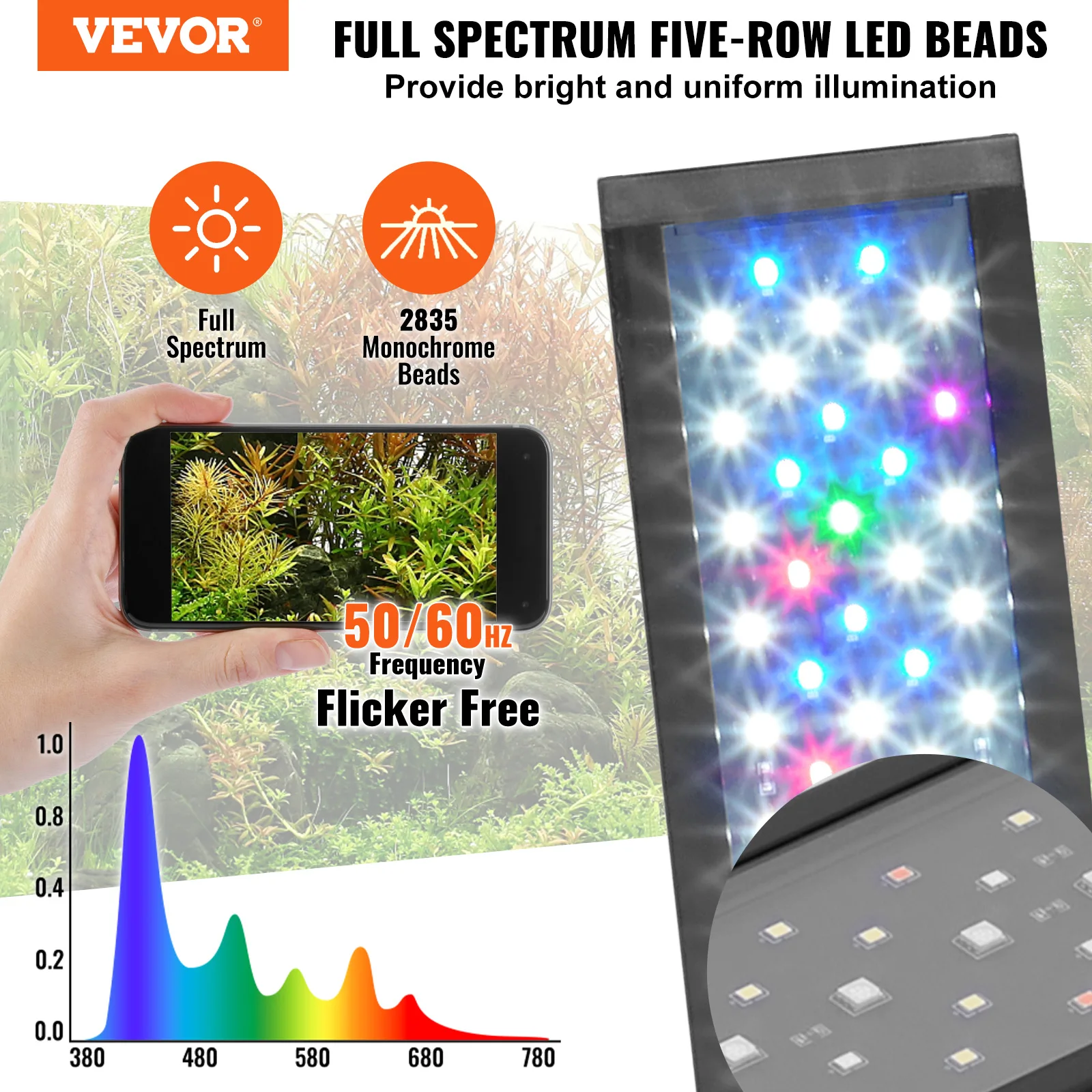 Aquarium Light 26W Full Spectrum Adjustable Brightness Timer Power-Off Memory Freshwater Fish Tank