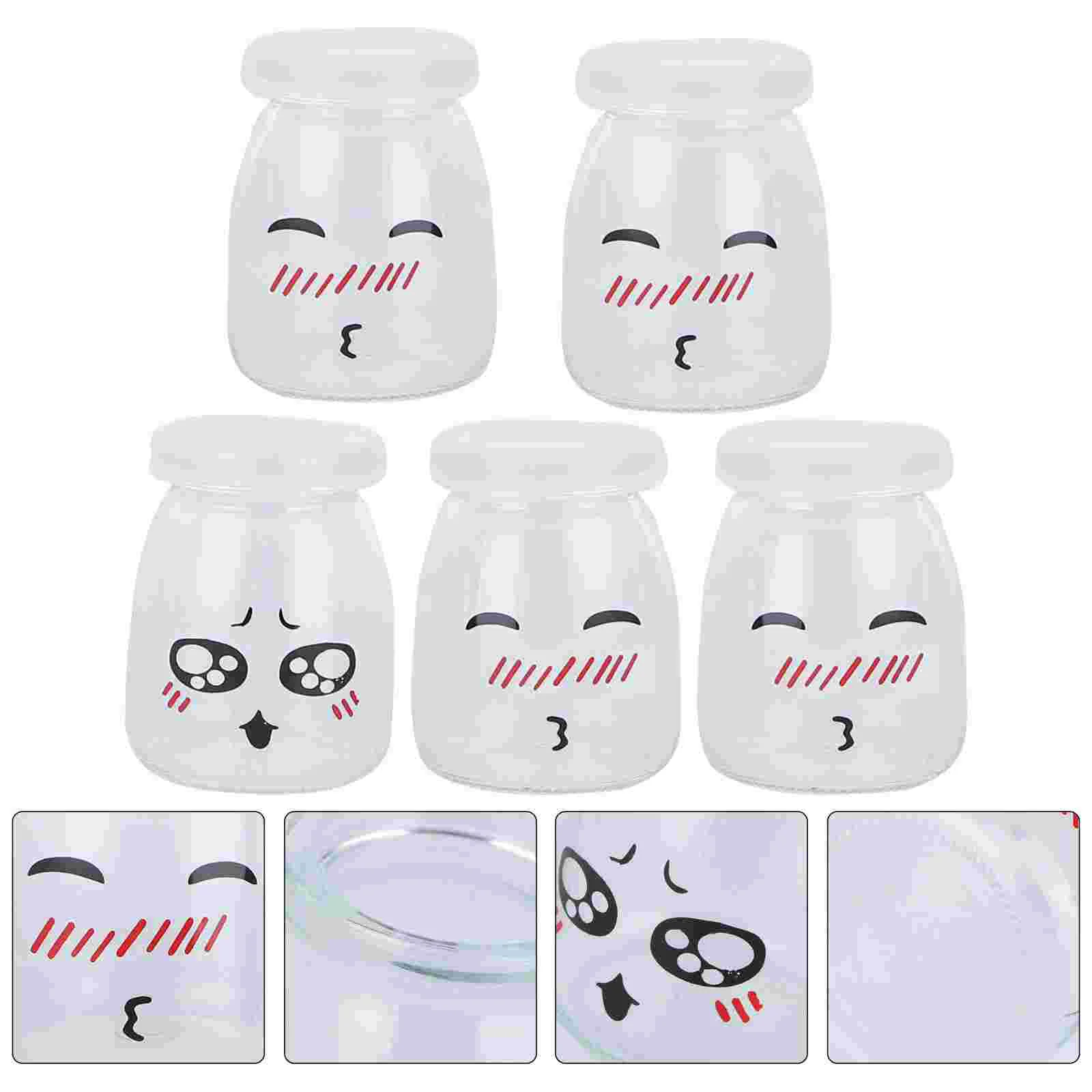 

5pcs 150ml Yogurt Glass Bottles Pudding Bottle Glass Heat- resistant Jelly Jars Cup Jelly Mousses Jar with Lids ( Random