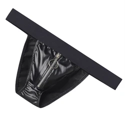 Faux Leather Zipper Briefs with Wide Belt and U Pouch - Men's Exotic Lingerie - XXL (Black)