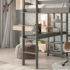 Full Loft Bed with Desk ,Shelves and Ladder, Grey 3
