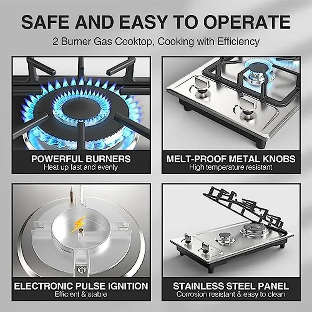 Portable Gas Cooktop Stainless Steel 2 Burner Stove Dual Fuel Built-in RVs and Apartments 4