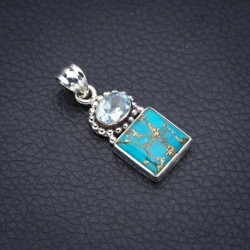 

StarGems медные бирюзовые синий топаз ручной работы 925 пробы серебряный кулон 1,25 "F3885