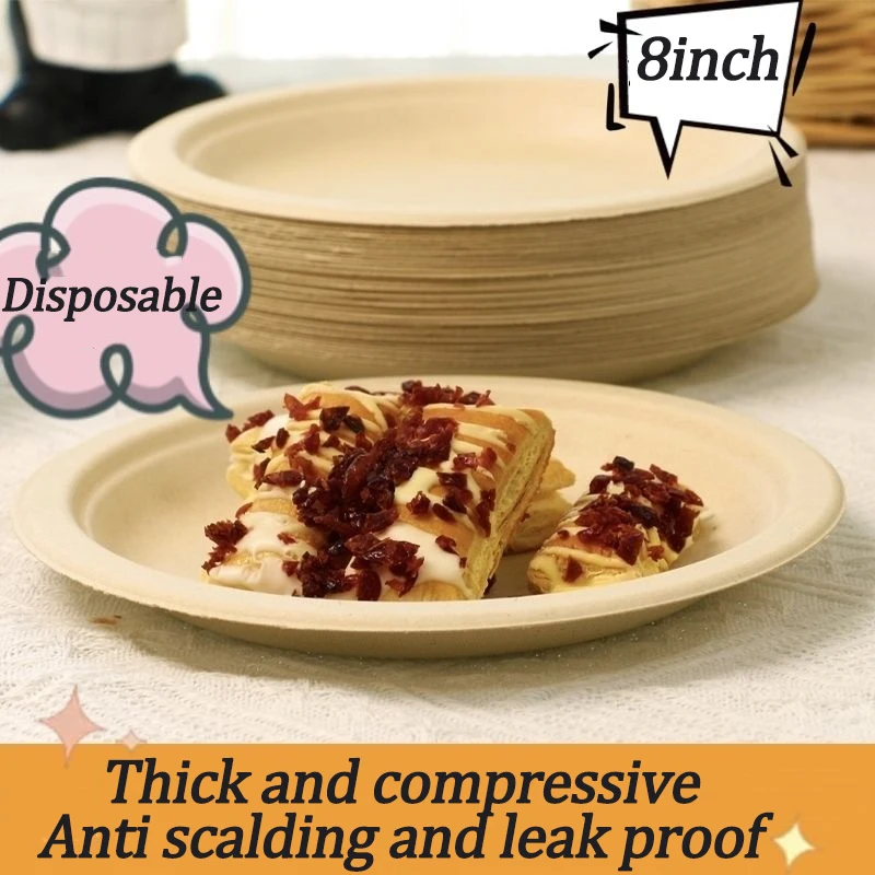 20Pack 8inch Heavy-Duty Disposable Paper Plates Compostable Bagasse Natural Biodegradable Eco-Friendly Sugarcane Plates