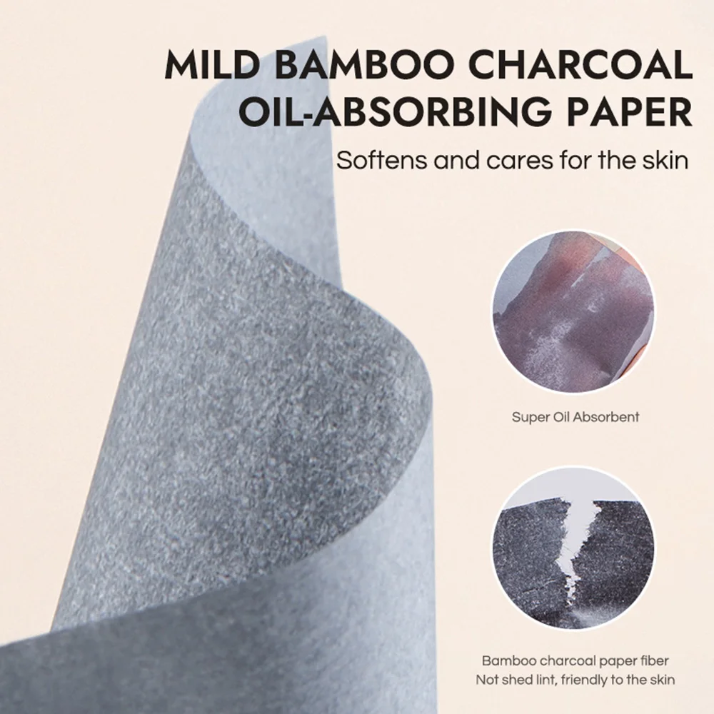 GECOMO Bamboo Charcoal Oil-absorbing Paper with Powder Puff Mirror Portable For Long-lasting Makeup 100 Sheets in a Box face oil absorbing paper