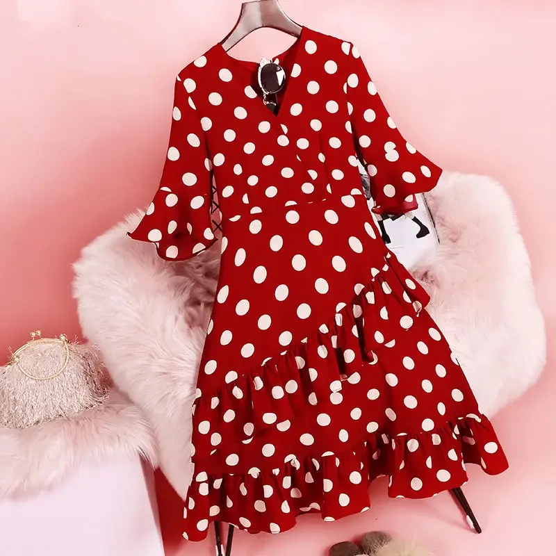 

Chiffon Dress Women's Summer New Polka Dot Retro High Waist Ruffle Fishtail Skirt Woman Dress Vestido De Mujer Femme Robe