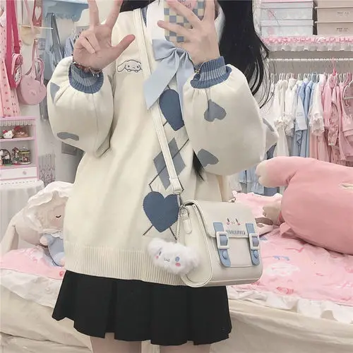 Sanrio Cinnamoroll Sweater Women Kawaii Cartoon Sweatshirt College Style Hoodie  Pullover Knitted Jk Uniform Jacket Y2k Girl Gift - Pullovers - AliExpress