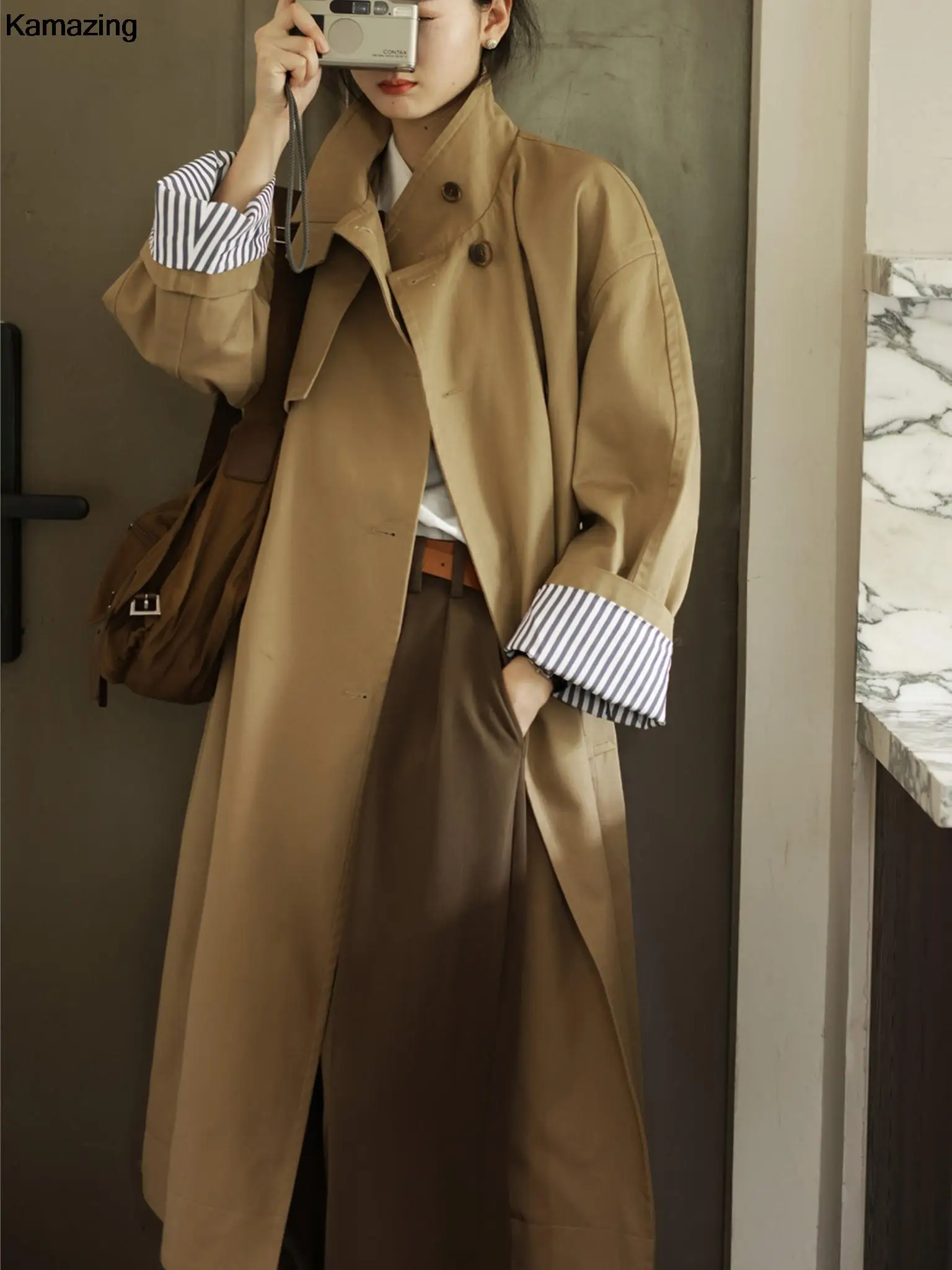 

Women Autumn New Single Breasted Trench Coat Korean Fashion High Street Long Windbreaker Female Winter Vintage Outerwear 2023