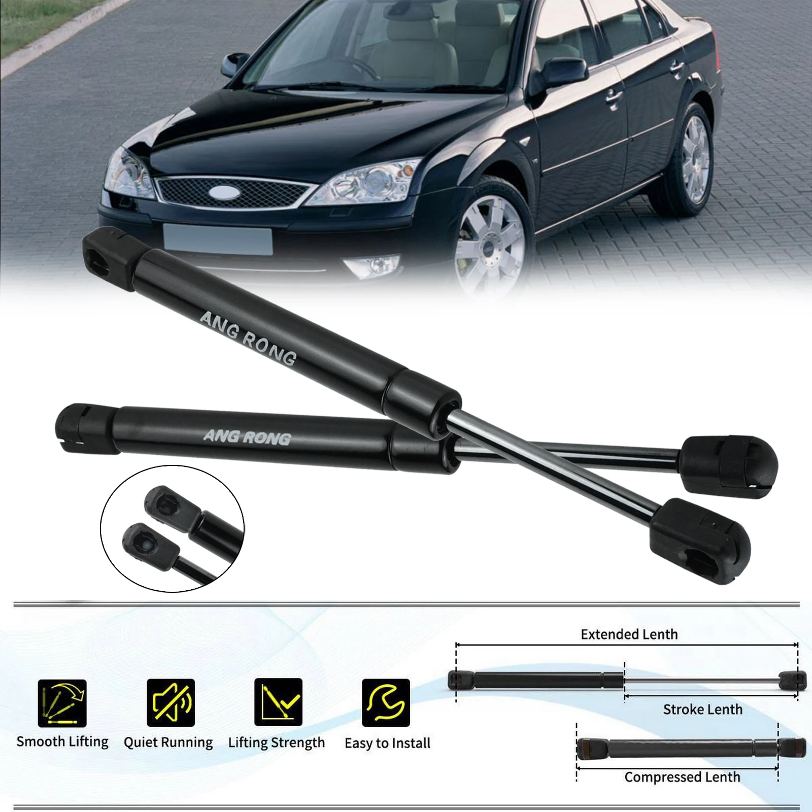Front Bonnet Gas Struts 2x 660N For Ford Mondeo MK3 2000-07