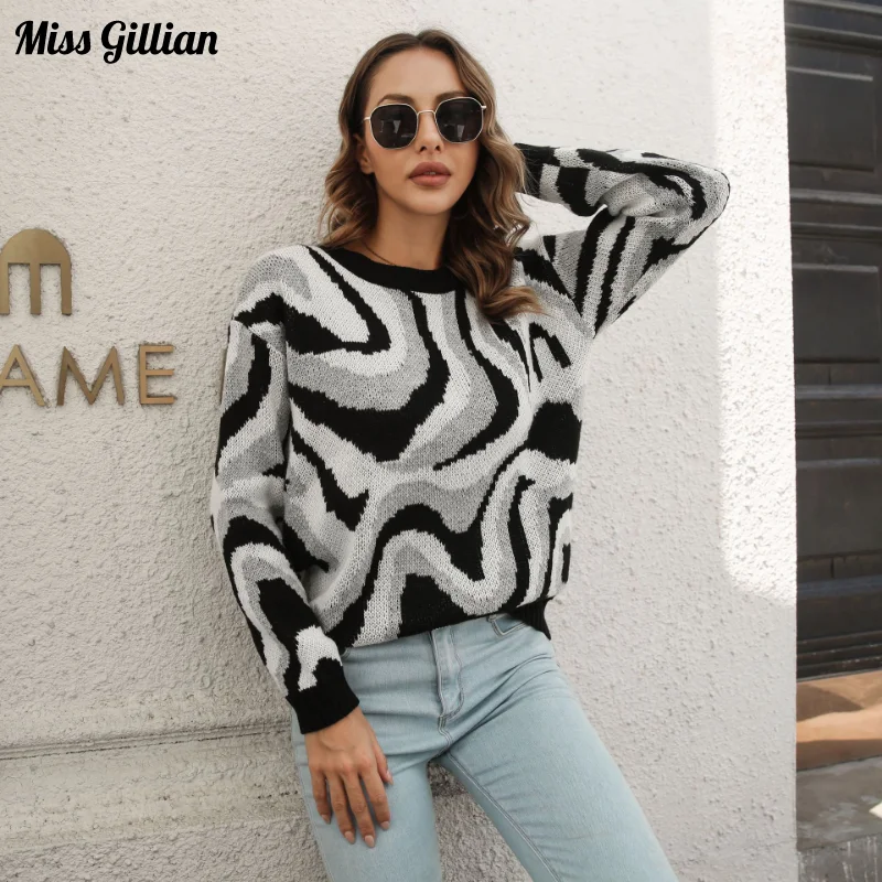 

Sweater Women Loose Pullover All-matched Jumpers Autumn Winter clothes Tie Dye Casual Long Sleeve Knitwear O Neck Tops Sweater