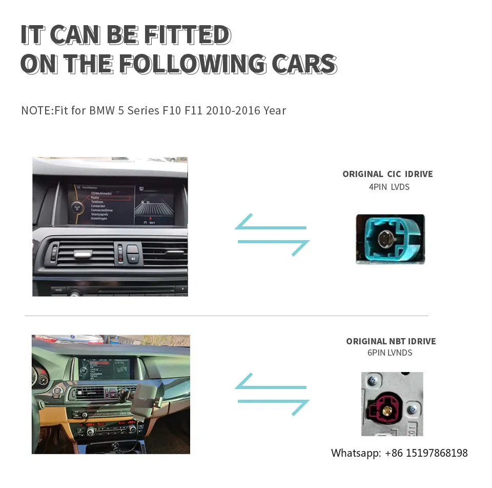 12.3인치 애플 카플레이 안드로이드 오토 멀티미디어 라디오 리눅스 스크린 BMW 5시리즈 F10 F11 2011-2017 CIC NBT 시스템용