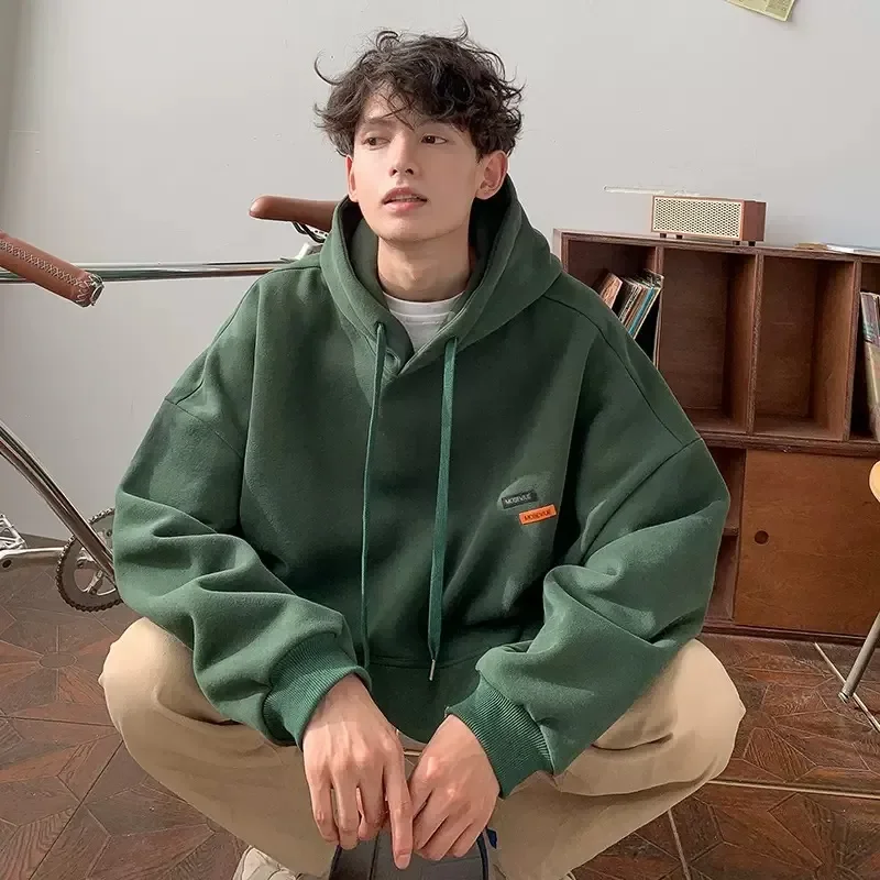 

Dark Green Heavyweight Cityboy Sweatshirt Men's Spring and Autumn Tide Hoodie Oversize American Style Padded Thick Jacket