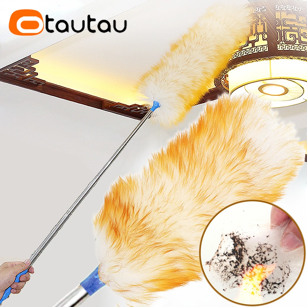 100-Real-Sheep-Wool-Fur-Duster-Folding-Stainless-Lambswool-Sweeper-Dust ...