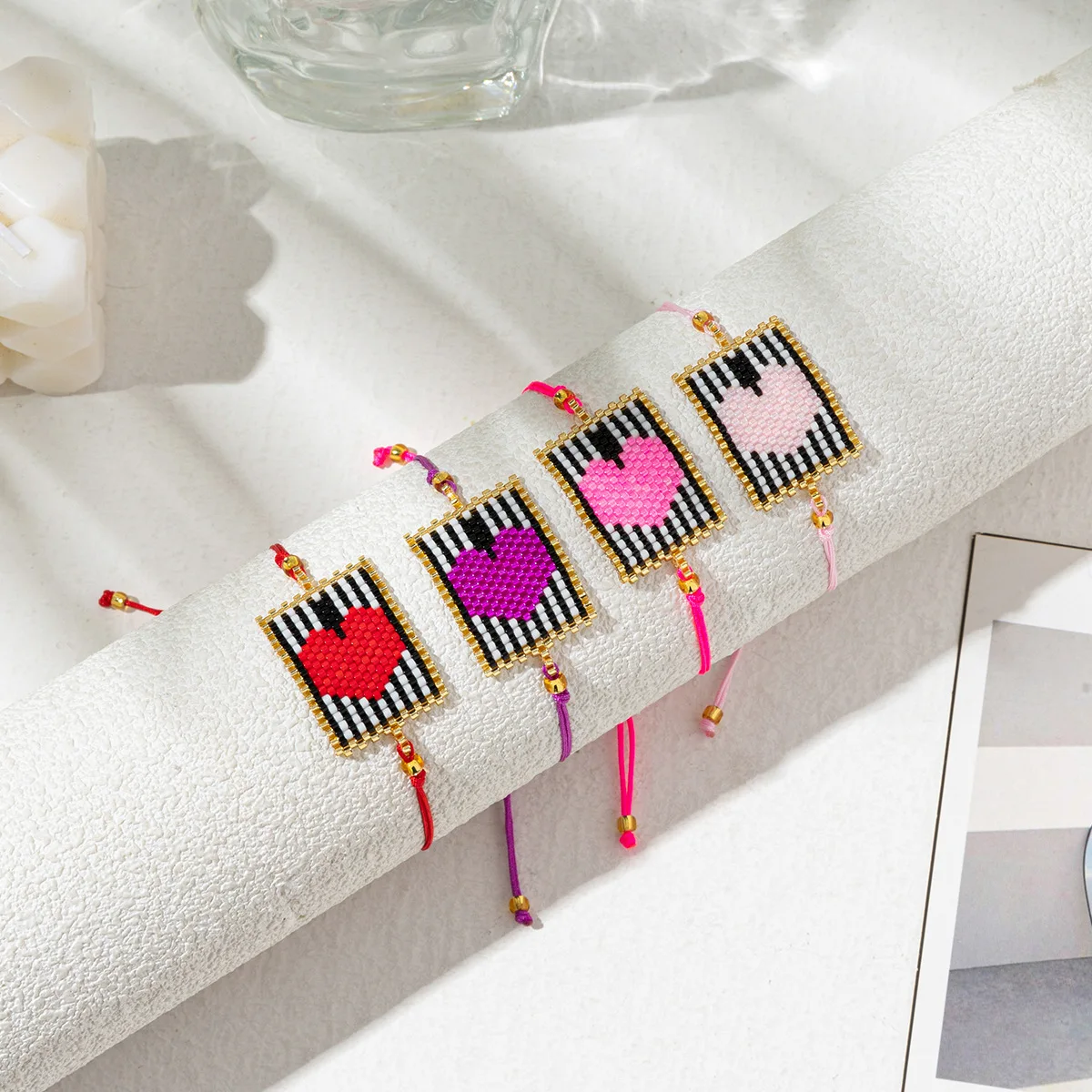 

Rice bead bracelet Block Heart Design Geometry Originality Hand knitting Bohemia Adjustable Fashion Simple Beaded bracelet