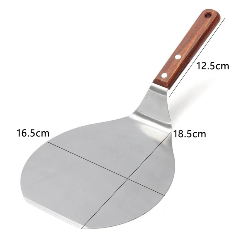 1Pc Stainless Steel Pizza Shovel Cypress Handle Round Pot Shovel Cake Mobile Kitchen Equipment Supplies
