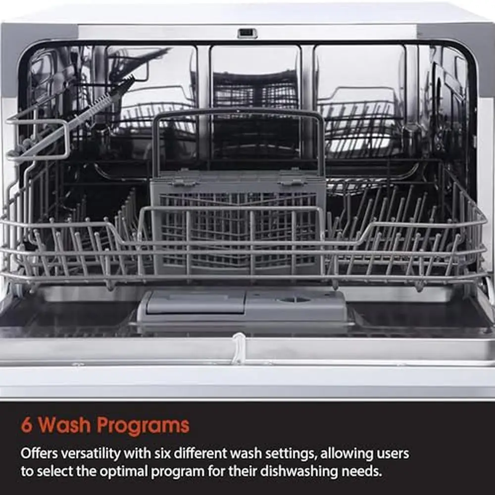 Portable Energy Star Countertop Dishwasher 6 Plate Dish Washer White Stainless Steel Interior Easy Setup Quick Kit with 6 Wash 4