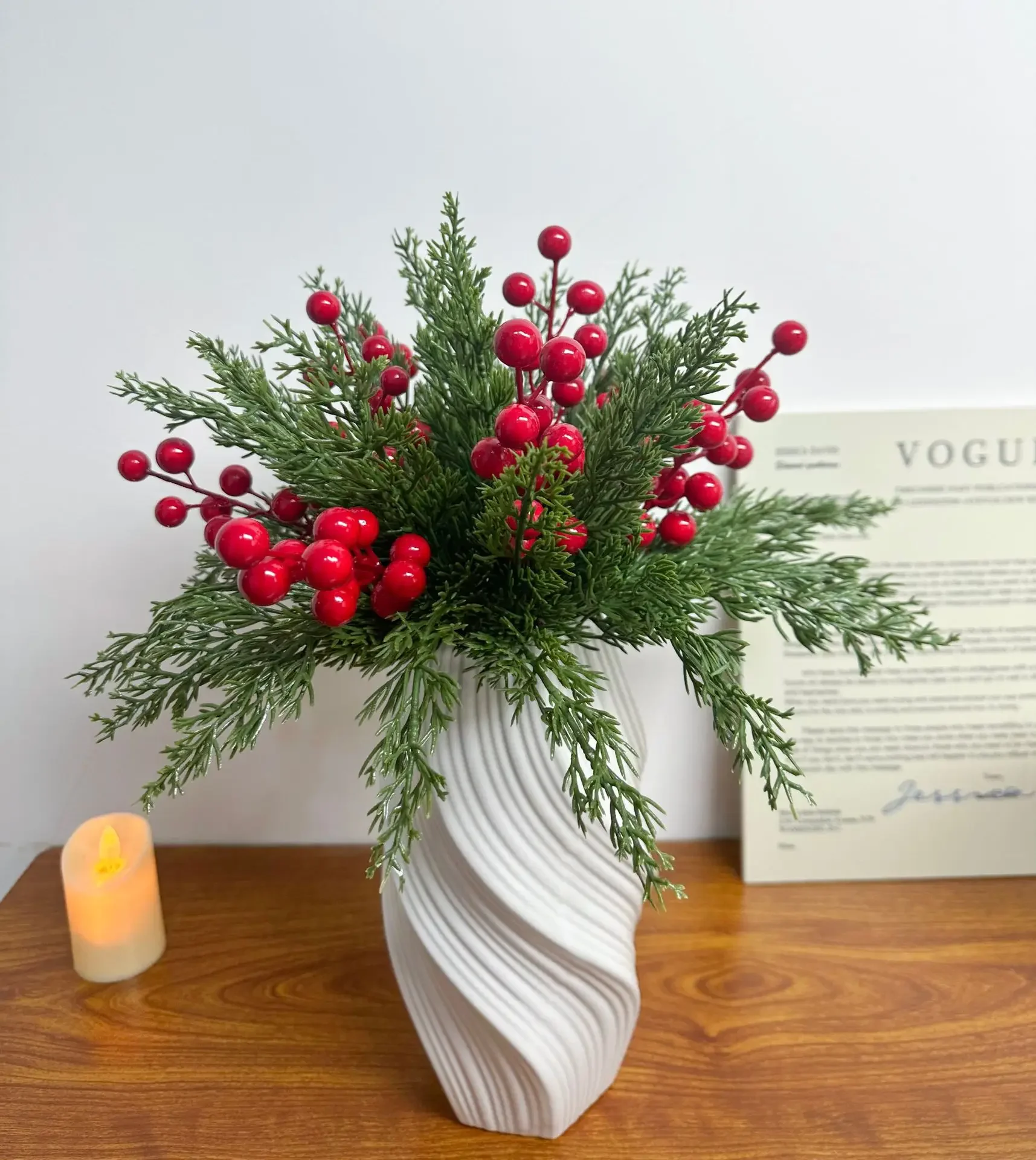 10Pcs Christmas Artificial Pine Branches Faux Evergreen Norfolk Pine Cypress Leaves Stems Fake for DIY Craft Garland Home Decor