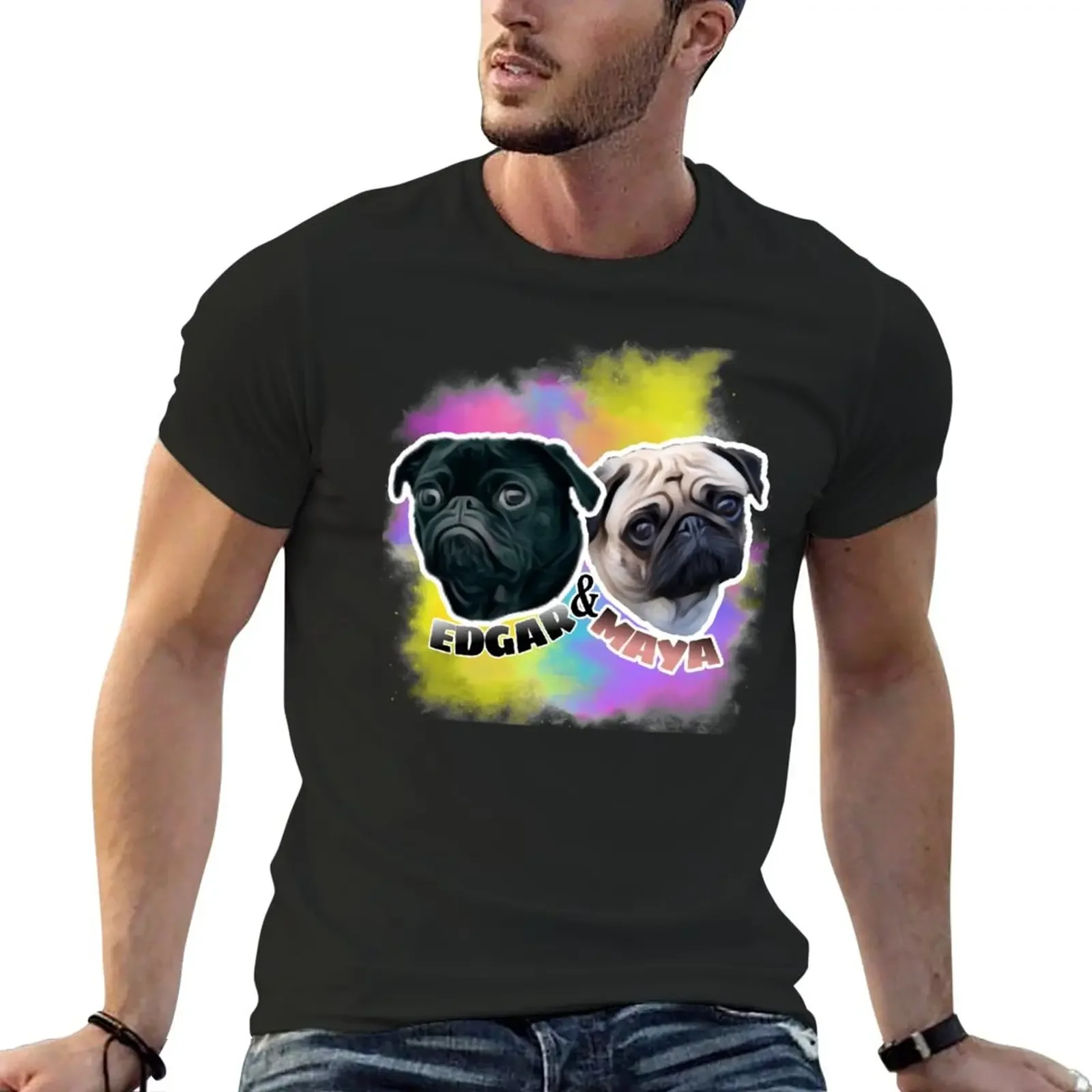 T-Shirt Da Uomo Con Pugs Pewdiepie Di Edgar & Maya T-Shirt Da Uomo Oversize Blacks