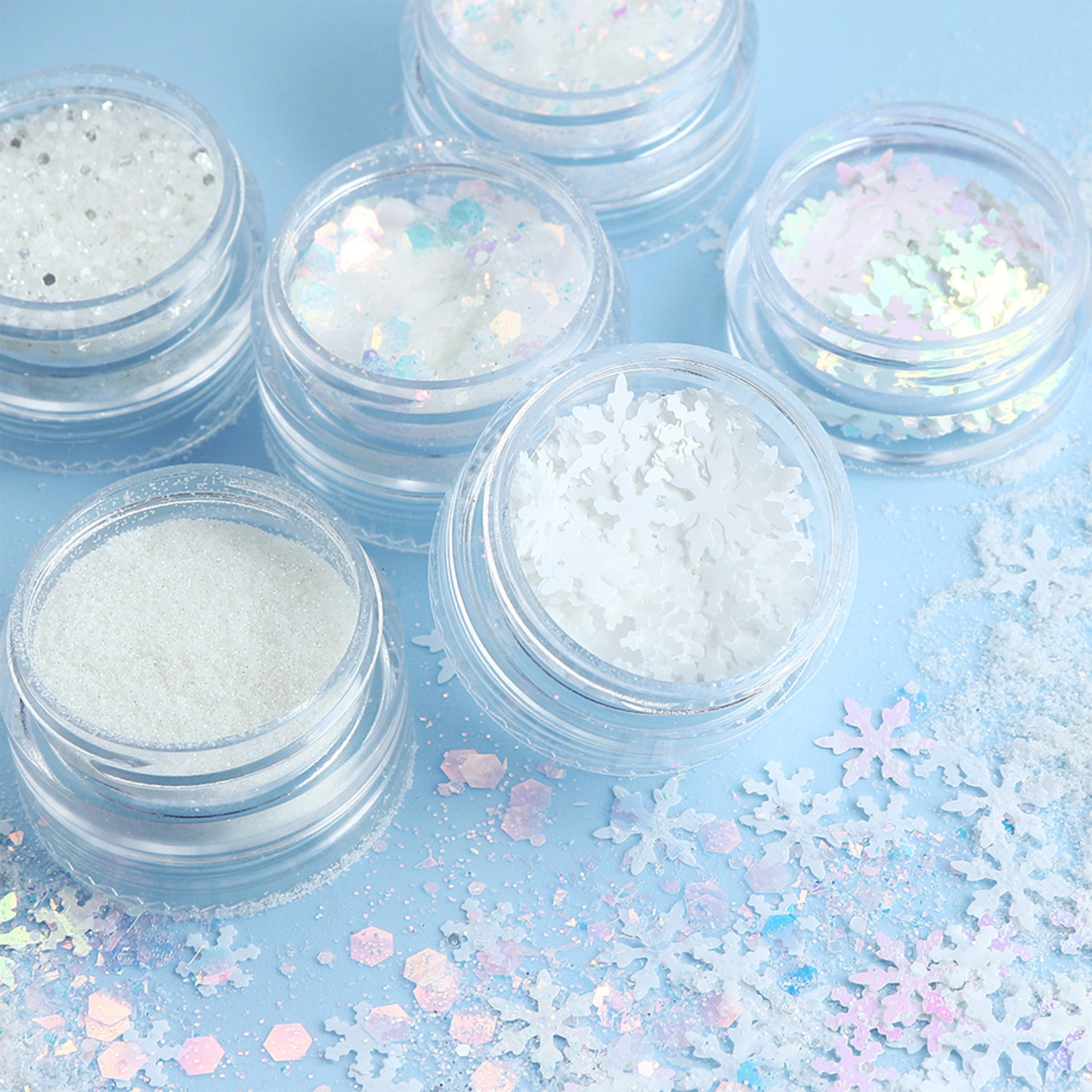 6pcs/set Christmas White Sequins Nail Art Glitter Powder Mermaid Dust Small Flakes Decorations for DIY Nails Glitters nail powder nail glitter nail decoration nail decorations nail flakes nail powder set