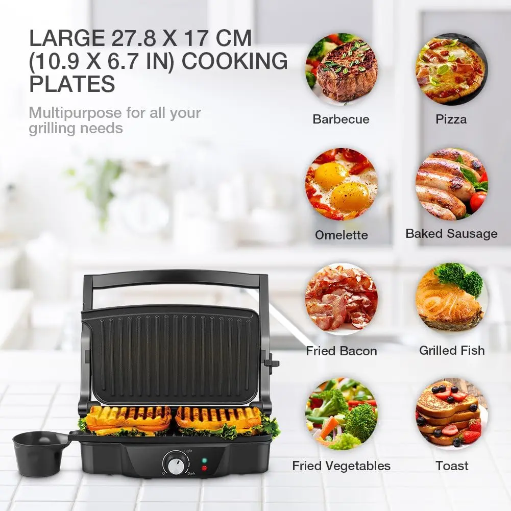 Panini Maker, iSiLER 2 Slice Panini Press Grill, Sandwich Maker Non-Stick Coated Plates, Opens 180 Degrees for Panini 2