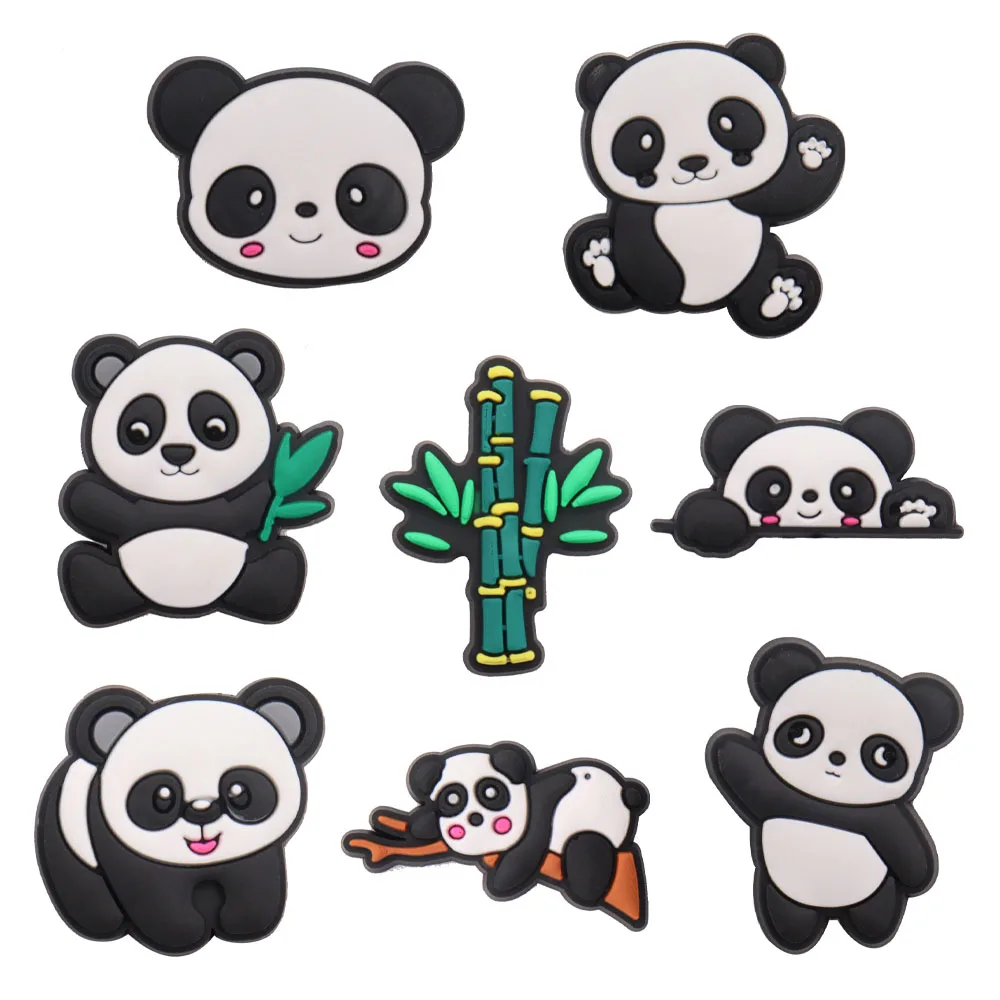 

New Arrival 1pcs PVC Cartoon Animal Shoe Charms Fit Wristbands Kawaii Panda Bamboo Hole Slipper Decoration Shoe Accessories