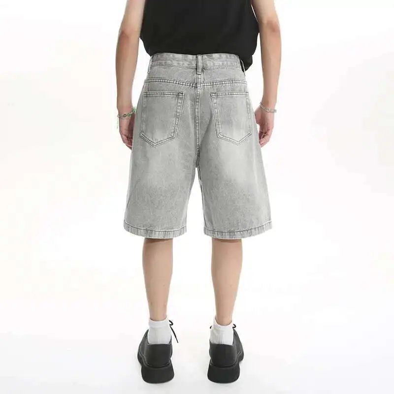 LUZHEN Summer Men Casual Shorts Loose Jeans High Mid Waist Fashion Knee Lenght Denim Short Pants Vintage Washed Male New LZ9723