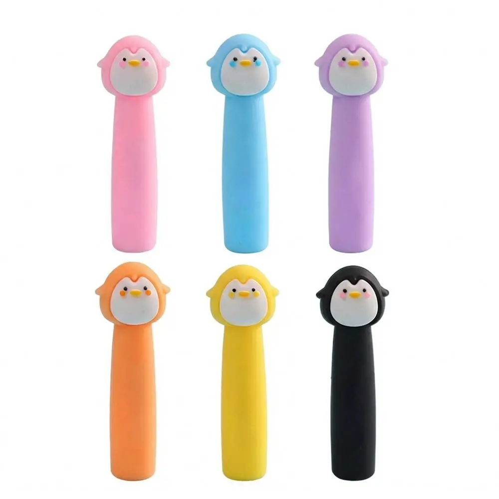 6pcs/12pcs 귀여운 펭귄 모양 연필 펜촉 보호대 부드러운 고무 펜 캡 연필 팁 보호 케이스 학교 사무실