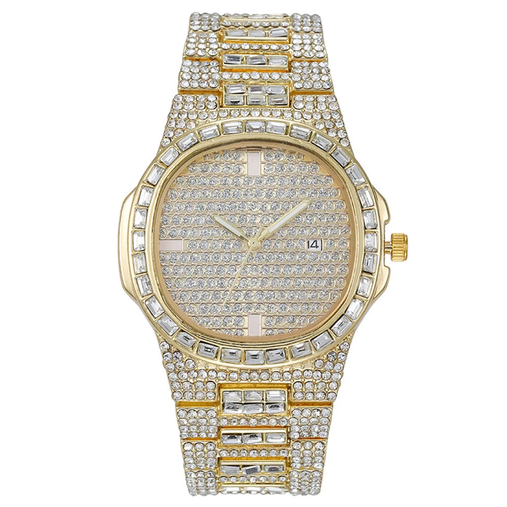 Luxury Women Watch Set Gold Watches Letter Necklaces Bracelet Cuban Chain Rhinestones Bling Jewelry 4Pcs Sets Gifts For women