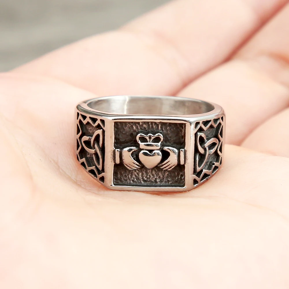 Antique Color Stainless Steel Irish Design Claddagh Wedding Rings