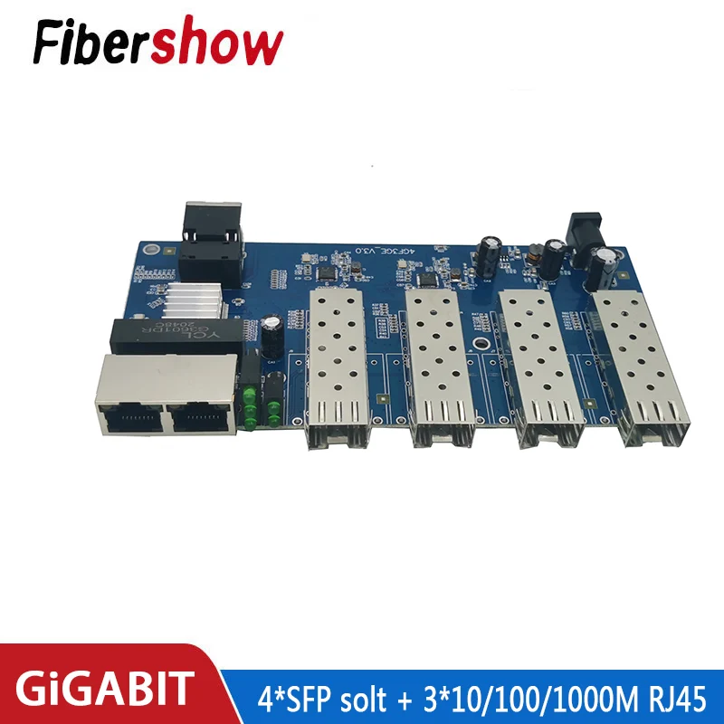 Gigabit Ethernet Switch Fiber switch Industrial Grade 4 sfp Fiber Port 2 RJ45 10/100/1000M PCB board 4F3E media converter